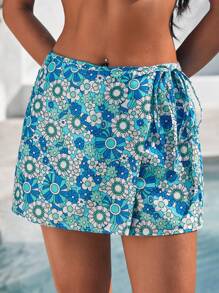 SHEIN Swim Woman's Flower Print Bikini Bottoms, For Carnival, Summer Beach Vacation - Multicolor - View 3