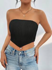 SHEIN PETITE Textured Áo không dây - màu đen - Xem 4