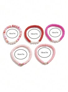 ROMWE Kawaii Bộ 5 chiếc vòng tay gốm mềm mại đính hạt chữ cái dễ thương dành cho nữ, lý tưởng làm quà tặng ngày Valentine (bao gồm vòng tay và thiệp). - Nhiều màu - Xem 4