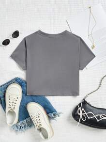 Tween Girls' Casual Simple Five-Pointed Star Pattern Short Sleeve Round Neck T-Shirt Suitable For Spring And Summer