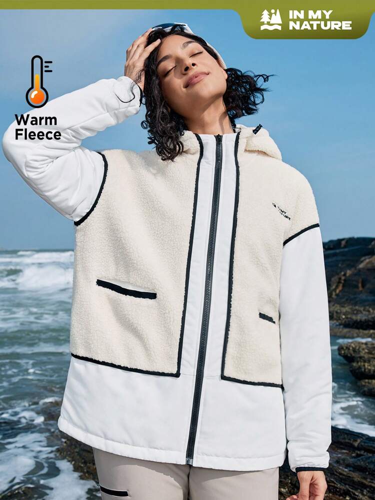 Women's Plush Patchwork Hooded Outdoor Fleece Pullover Fleece Jacket Womenteen Fleecesherpa Jacket