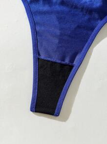 SHEIN Chất rắn Cắt ra Garter Bộ đồ lót Với vớ 1pair - Xanh đậm - Xem 3