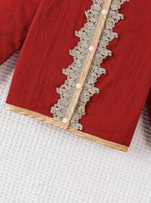 SHEIN 嬰兒男童紫紅色應用圖案長袖上衣和褲子套裝 - 酒紅色 - 查看 4