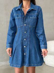 EURMUSE Women'S Belted Denim Dress