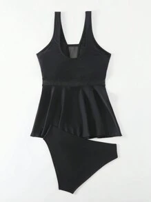 SHEIN Swim Women's Mesh Contrast Cami Bikini Set, Mature Charm Style Music Festival Summer - Black - View 2