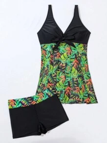 Swim Lushoire Summer Women'S Casual Tropical Plant Print Cami Tankini