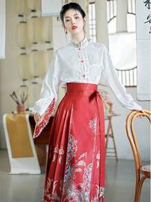 風改良襯衫立領重疊前襟,適合漢服或過年喜慶 - 白色 - 查看 3