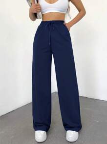RueChic Women's Drawstring Straight-Leg Sweatpants - Navy Blue - View 4