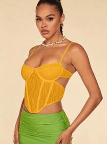 SHEIN BAE 女士网眼不对称下摆吊带背心 - 黃色 - 查看 6