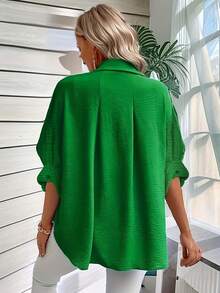 Plus Batwing Long Sleeve Shirt - Green - View 2