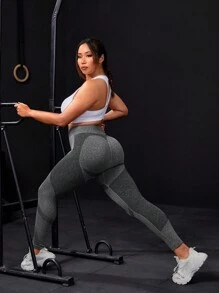 Yoga Basic 大尺碼無縫運動打底褲 - 灰色 - 查看 5