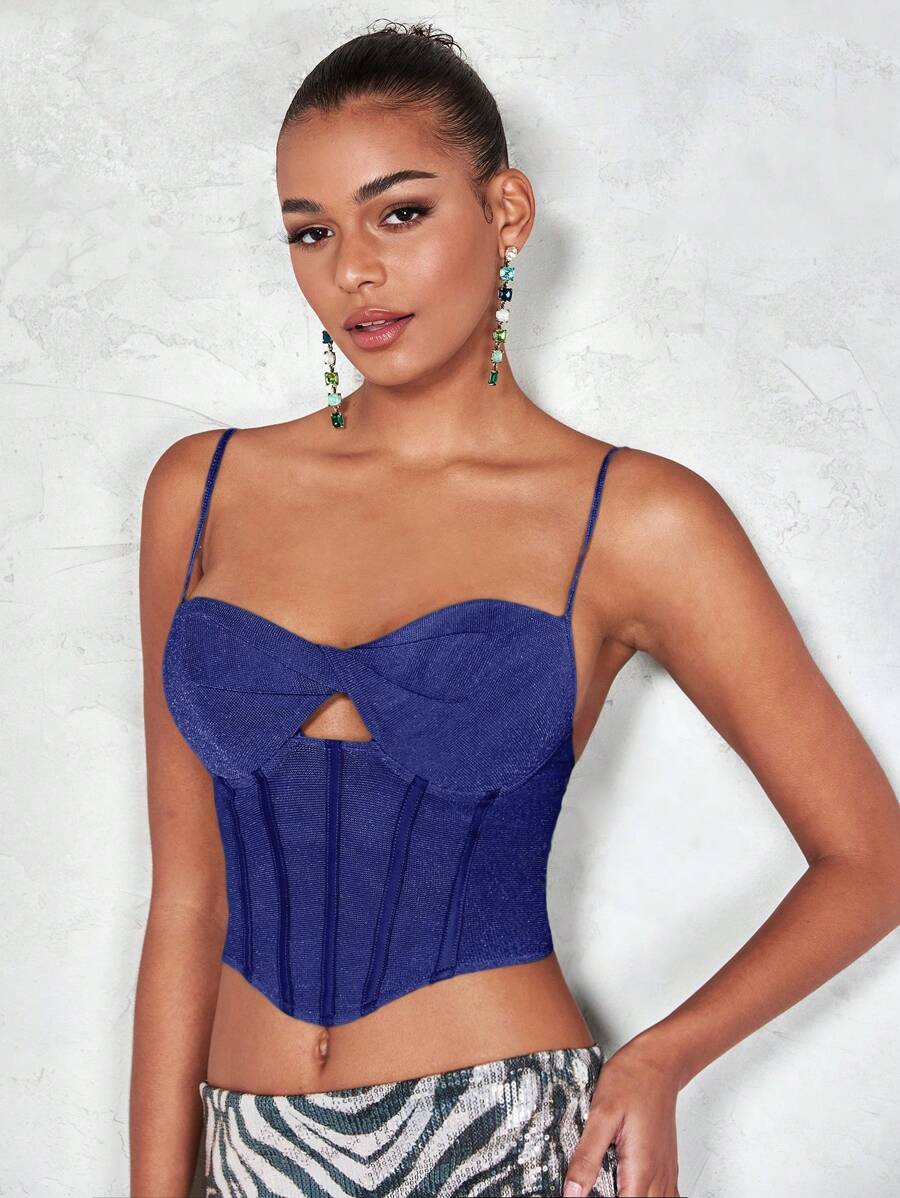 SHEIN BAE Twisted Detail Hollow Out Cami Top - Royal Blue - View 1