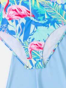 Tween Girls' One Piece Swimsuit With Tropical Plant Print - Multicolor - View 5