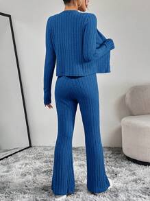 SHEIN Essnce 女款純色羅紋針織兩件套 - 寶藍色 - 查看 2