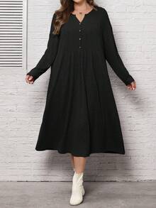 EMERY ROSE 大尺碼女款長袖娃娃連身裙 - 黑色 - 查看 3