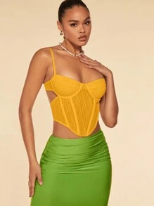 SHEIN BAE 女士网眼不对称下摆吊带背心 - 黃色 - 查看 4