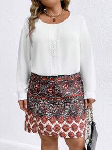 SHEIN Clasi 大尺碼女士圓領長袖衫與花卉印花裙兩件式 - 彩色 - 查看 2