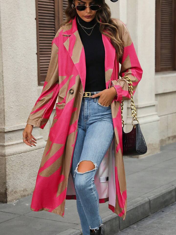 SHEIN Clasi Flap Pocket Turn-Down Collar Front Button Closure Coat | SHEINUSA
