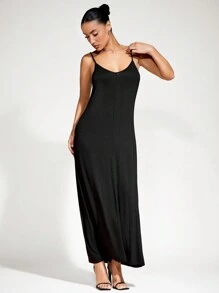 SHEIN BASICS Pocket Side Solid Cami Dress - Black - View 7