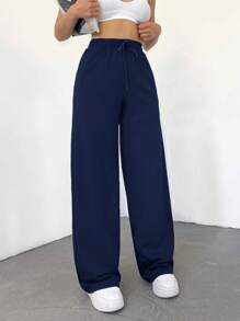 RueChic Women's Drawstring Straight-Leg Sweatpants - Navy Blue - View 3