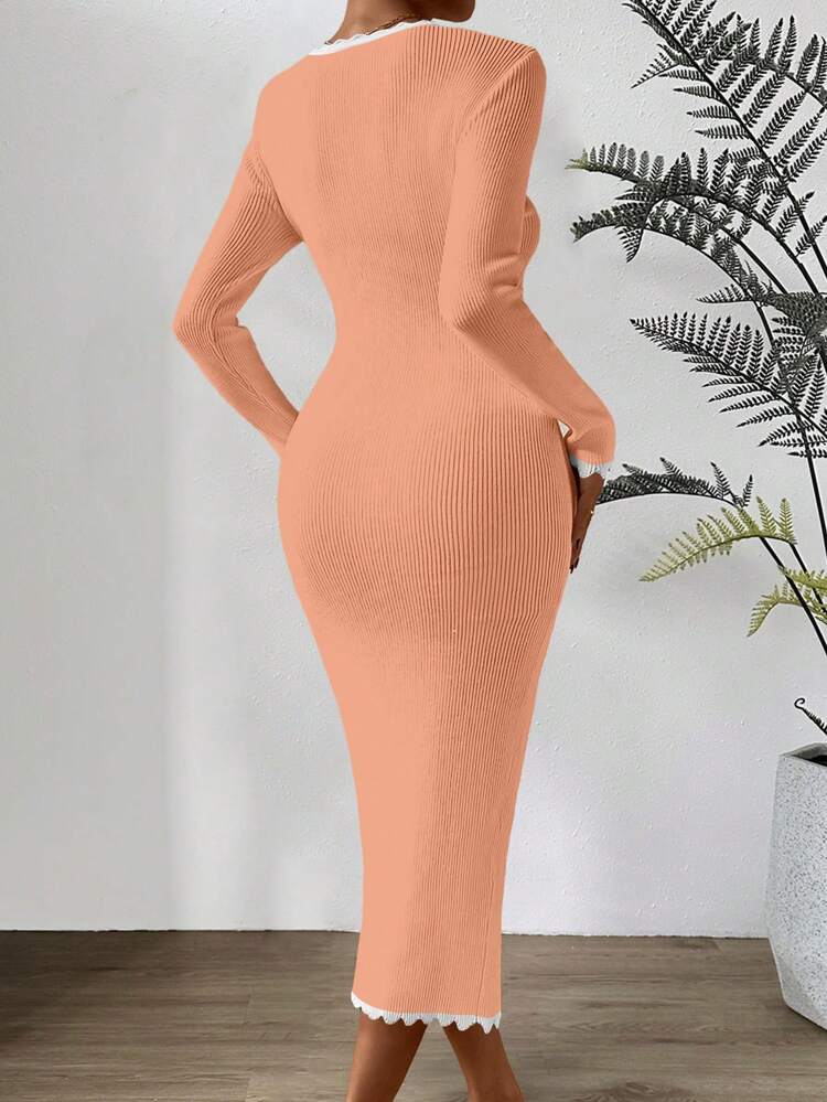Contrast Trim Bodycon Sweater Dress