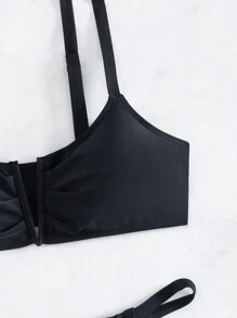 SHEIN Swim Bộ Bikini Màu Trơn Mùa Hè Cho Nữ - màu đen - Xem 6