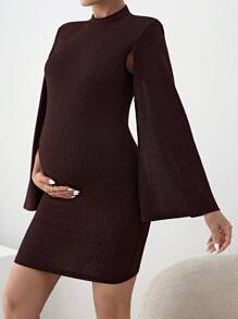SHEIN 孕妇立领斗篷袖连衣裙 - 酒紅色 - 查看 4