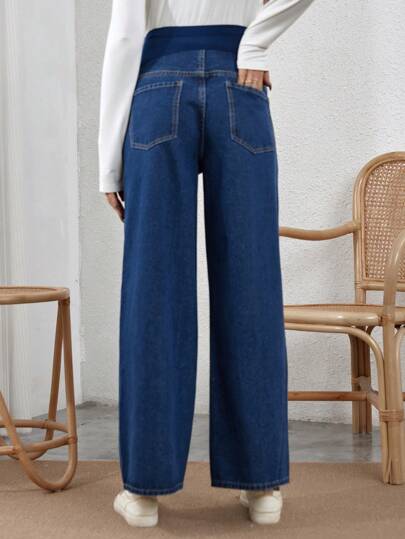 SHEIN Maternity Adjustable Waistband Flared Jeans