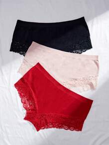 SHEIN 3件装大码基本款蕾丝拼布打底裤 - 彩色 - 查看 4