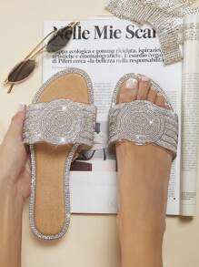 SHUZIA Sandali flat da donna decorati con glitter, adatti per Ognissanti, Natale, autunno, inverno, Capodanno, San Valentino, regali, scarpe estive per San Valentino - Argento - Visualizzare 4