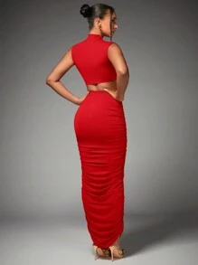 SHEIN BAE Women's Mock Neck Pleated Crop Top And Skirt Set For New Year Party