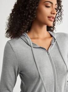 Ocili Ocili Leisure Ladies Solid Color Drawstring Hooded Top For Home Wear
