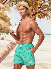 Manfinity Swimmode Shorts de natación de cintura con cordón - verde menta - Ver 4