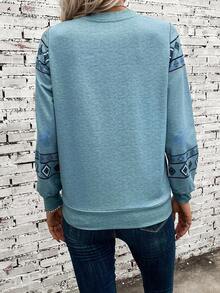 SHEIN LUNE 幾何&公牛圖案運動衫 - 淺藍色 - 查看 2