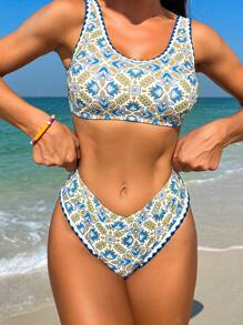 SHEIN Swim Women's Printed Random Bikini Set Summer Beach - Multicolor - View 1