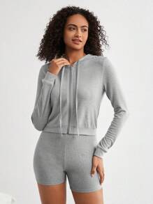 Ocili Ocili Leisure Ladies Solid Color Drawstring Hooded Top For Home Wear