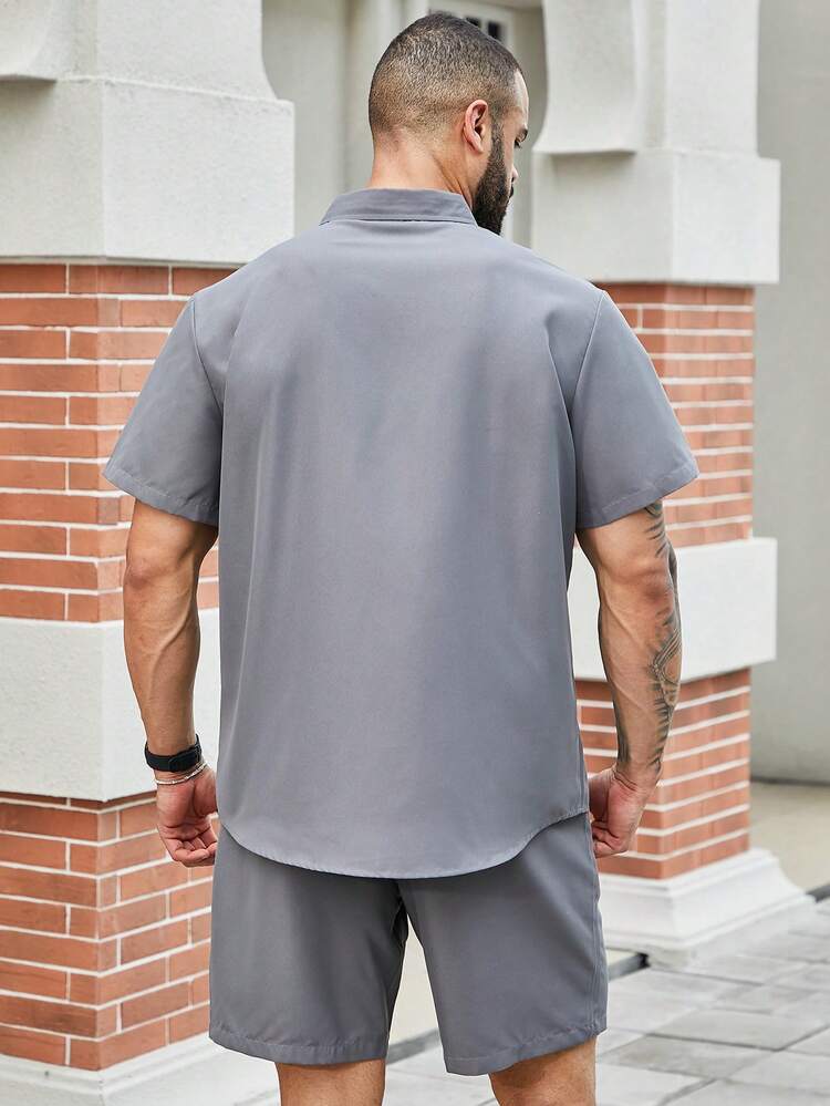 Men'S Plus Size Slogan Printed Shirt And Shorts Set