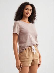 Ocili Leisure Plain Knitted T-Shirt And Shorts Homewear Set With Design Feeling, Comfortable And Breathable.