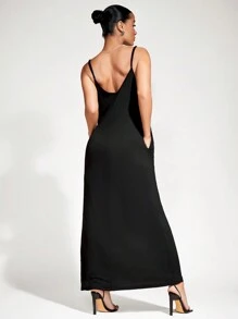 SHEIN BASICS Pocket Side Solid Cami Dress - Black - View 2