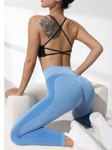 SHEIN Yoga Basic Sömlös Sportleggings - Blå - Visa 7