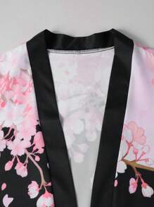 Manfinity LEGND Men's Floral Print Open Front Shirt And Shorts Set , Kimono , Party , Graphic , Husband , Colorful , Japanese Style, Cozy Outfits - Black - View 6