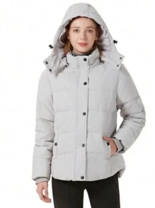 女士夹棉大衣 带可拆卸防风帽的夹棉大衣 - 灰色 - 查看 8