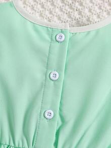 女婴 3d 花卉刺绣和蕾丝点缀短袖编织连衣裙 - 綠色 - 查看 7