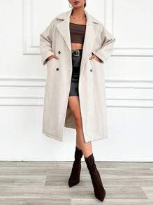 EURMUSE Women'S Double Breasted Drop Shoulder Fall/Winter Woolen Coat - White - View 1