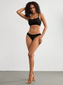 Ocili 極具彈性和光滑的無縫低腰底部側縫四角褲-黑色