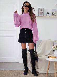 SHEIN Essnce Women's Stand Collar Drop Shoulder Long Sleeve T-Shirt - Lilac Purple - View 4