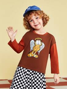 GARFIELD | SHEIN 男孩（小童）卡通印花長袖t卹 - 棕色 - 查看 1