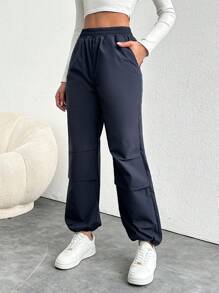 EURMUSE Của phụ nữ Eo đàn hồi Quần nhảy dù Jogger - Màu xanh hải quân - Xem 5