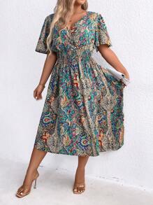 SHEIN Clasi Đầm Maxi In Hoa Co Giãn Eo Cỡ Lớn Cho Nữ Trang Phục Nữ - Nhiều màu - Xem 5