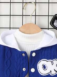 男嬰長袖連帽運動衫套裝,附字母貼片和色塊設計,3 件套